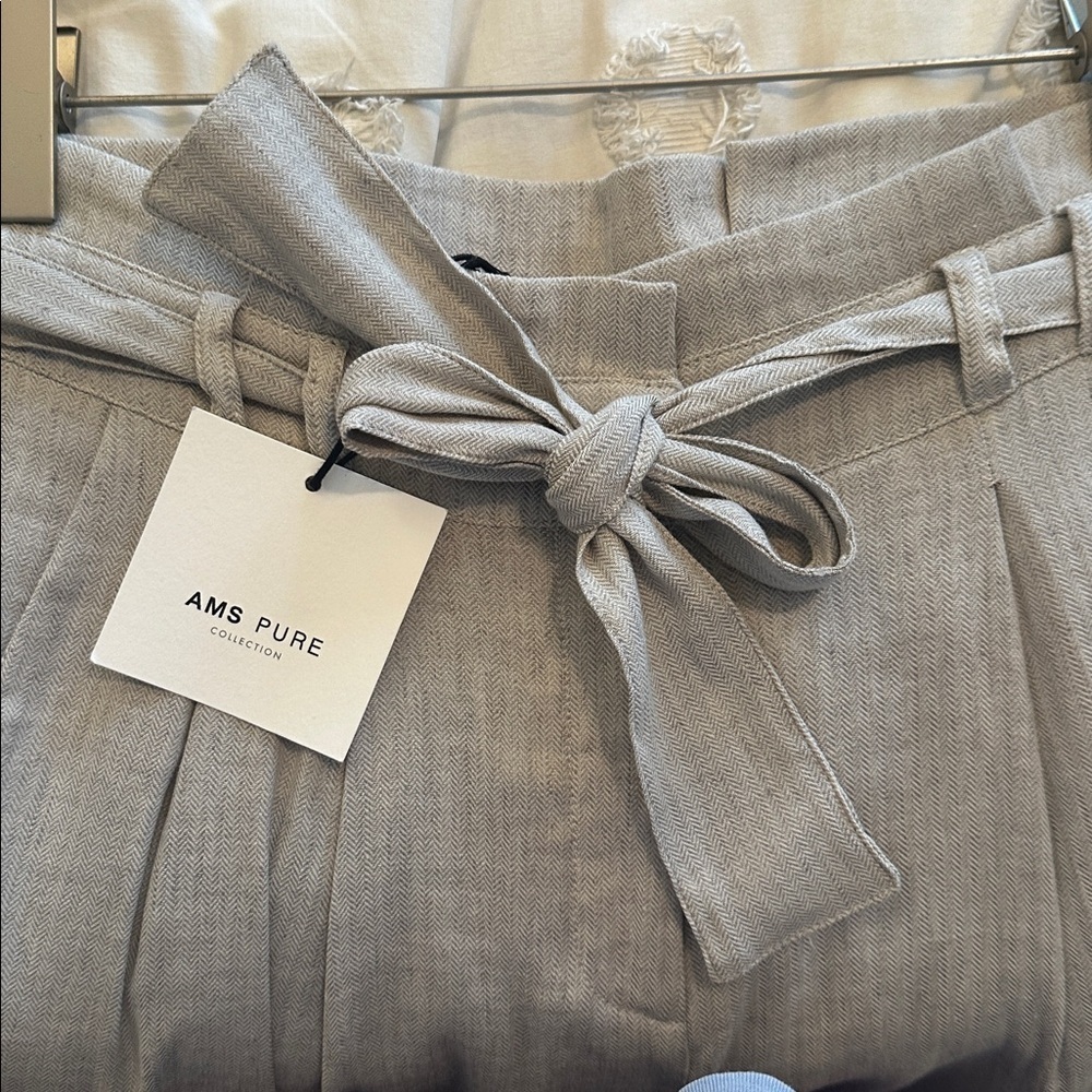 NWT AMS pure linen cotton blend belted trouser tan size 4 - Picture 4 of 6